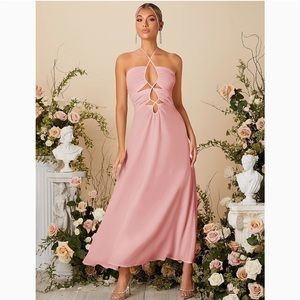 Flowy cutout pink halter tie dress